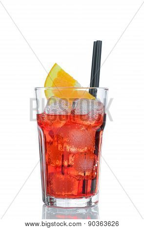 Spritz Aperitif Aperol Cocktail With Orange Slices And Ice Cubes Isolated On White