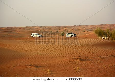 Driving on jeeps on the desert