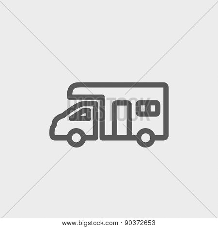 Camper van icon thin line for web and mobile, modern minimalistic flat design. Vector dark grey icon on light grey background.