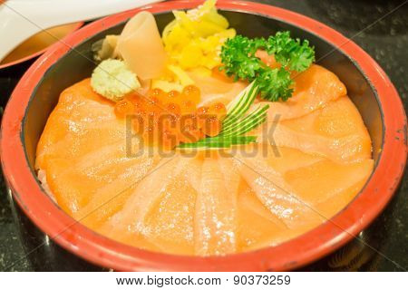 Japanese Rice Box With Salmon Sashimi