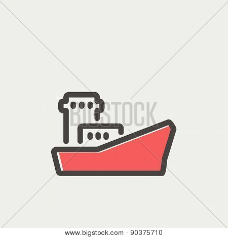 Cargo vessel icon thin line for web and mobile, modern minimalistic flat design. Vector icon with dark grey outline and offset colour on light grey background.