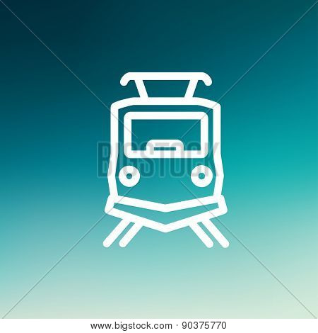 Front view of the train icon thin line for web and mobile, modern minimalistic flat design. Vector white icon on gradient mesh background.