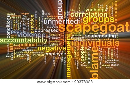 Background concept wordcloud illustration of scapegoat blame glowing light