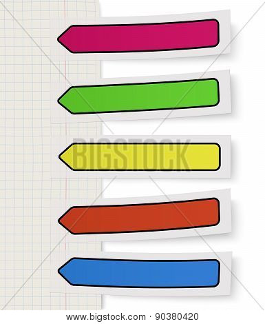 Set Of Color Self-adhesive Bookmarks, Sticker Notes, Labels With Rounded Corners