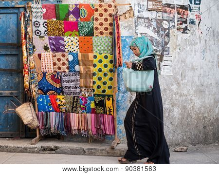 Kangas and kitenges en Stone Town, Zanzibar