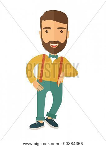 A confident handsome man standing. A contemporary style. Vector flat design illustration with isolated white background. Vertical layout