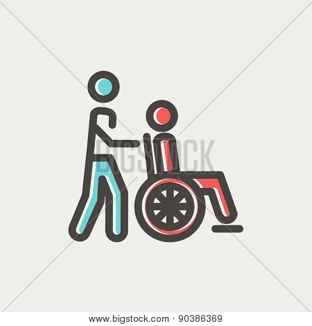 Nursing care icon thin line for web and mobile, modern minimalistic flat design. Vector icon with dark grey outline and offset colour on light grey background.