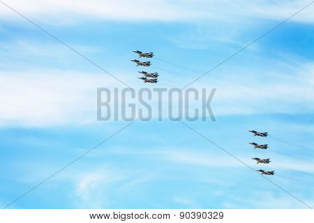 Flight Of Military Battleplane Aircrafts In Sky