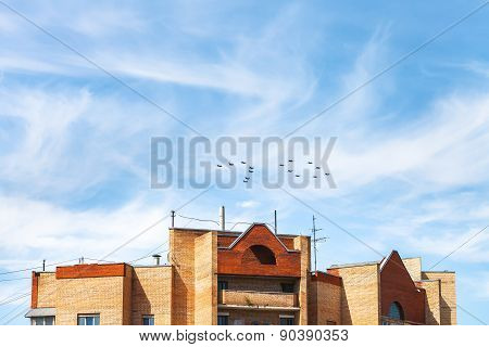 Military Fighters And Attack Planes Over House