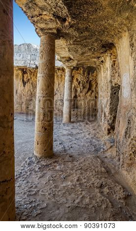 Interior of the Paphos necropolis known as Tombs of the Kings, Cyprus.