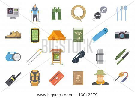 Hiking vector flat icons