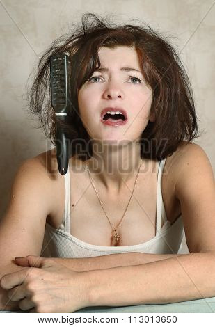 Woman  Try To Comb Hairs