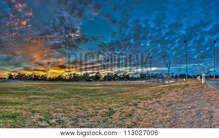 Softball field view from foul territory.