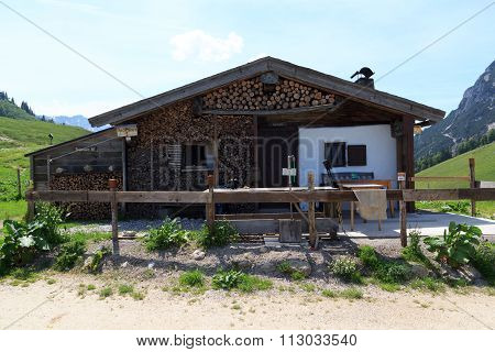 Hochalm alpine hut in the Kaisertal valley, Austria alps