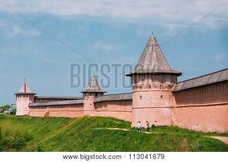 Ancient walls and Towers of Suzdal Kremlin, Russia