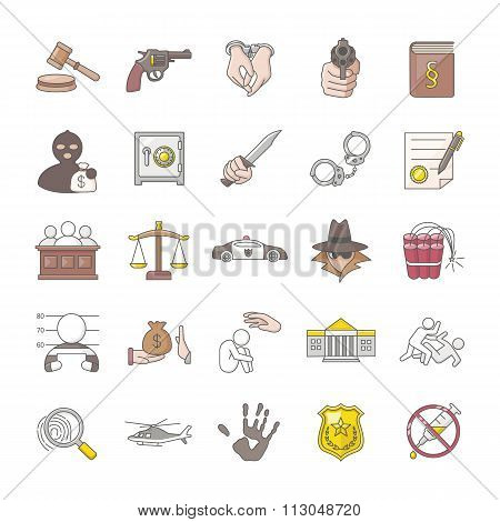 Crimes and Justice color vector icons