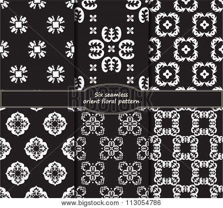 Set Of Stock Vector Seamless Oriental Floral Pattern.