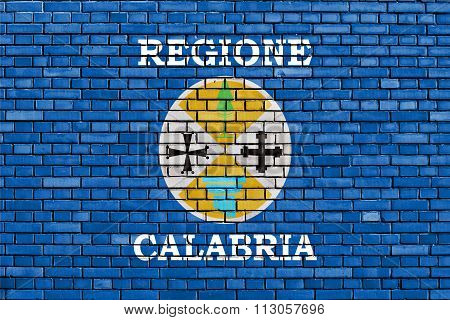 Flag Of Calabria Painted On Brick Wall