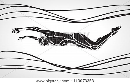 Butterfly Swimmer Silhouette. Sport swimming