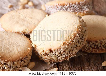 Delicious Alfajores Cookies On Paper Close-up.  Horizontal, Rustic