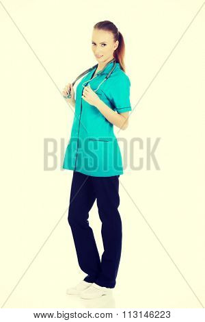 Beautiful smiling caucasian woman doctor.