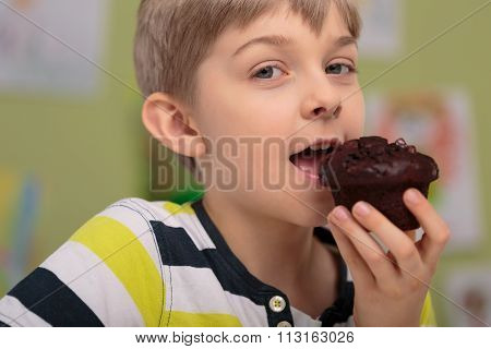 Boy Eating Caloric Muffin