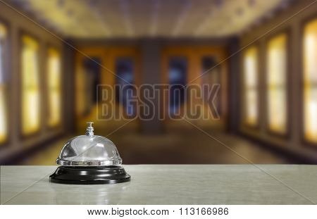 Hotel lobby with service bell and doors