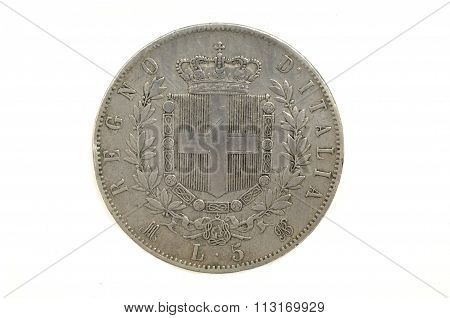5 Liras 1872, Victorio Emanuele Ii,italian Currency,