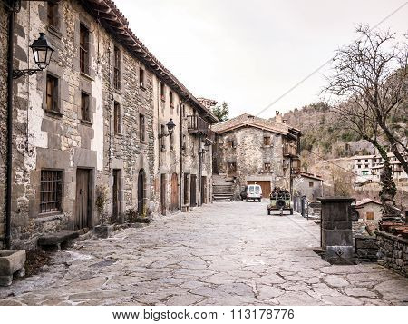 Typical streets of the Rupit village in Catalonia, Spain