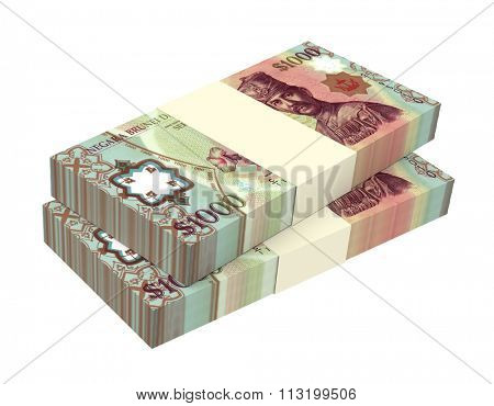Brunei dollar bills isolated on white background. Computer generated 3D photo rendering.