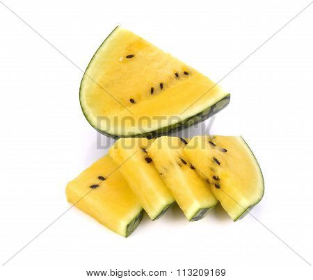 Fresh And Sweet Watermelon Slices In Isolated On Whitebackground