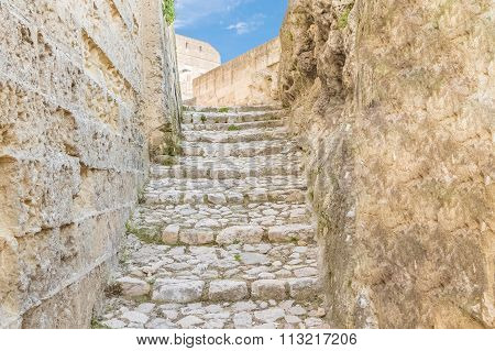 Old Stairs Of Stones, The Historic Building Near Matera In Italy Unesco European Capital Of Culture