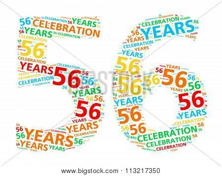 Colorful word cloud for celebrating a 56 year birthday or anniversary