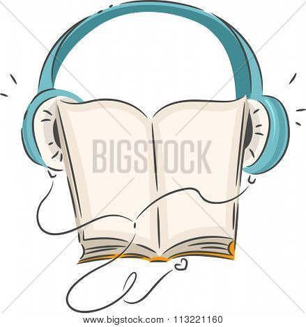 Illustration of a Book Wearing Blue Headphones