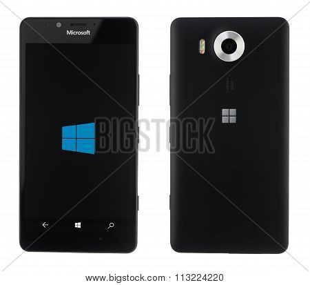 Varna, Bulgaria - December 10, 2015: Cell Phone Model Microsoft Lumia 950 Has 20 Mp Camera, Microsof