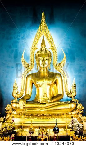 Buddha Statue in Wat Benchamabophit Dusit Wanaram, Bangkok. The beauty of the Buddha in church Bench