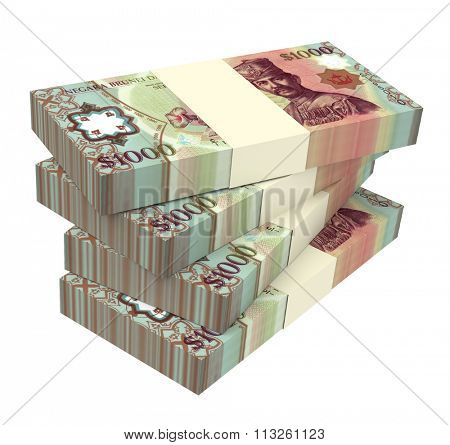 Brunei dollar bills isolated on white background. Computer generated 3D photo rendering.