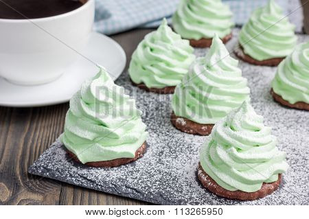 Homemade Apple Zefir Fir-tree, Placed On Chocolate Cookie