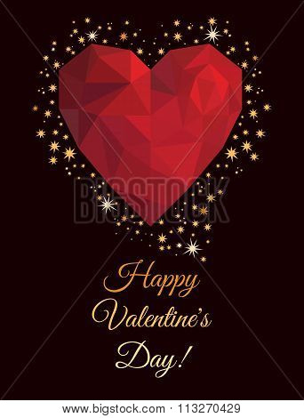Greeting Card On Valentines Day In Low Poly Triangle Style