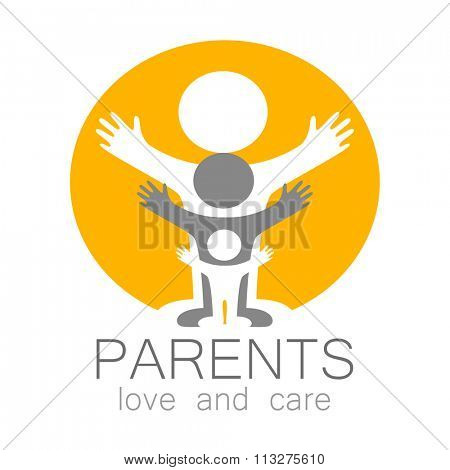 Parents sign. Love and care. Logo template. Family,  parents and children,  parents and teens an itc.