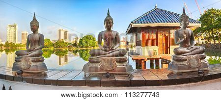 Seema Malaka temple on Beira Lake. Colombo, Sri Lanka. Panorama