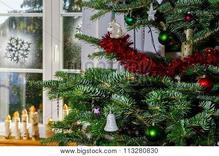 Handmade Wooden Candles As Window Christmas Decor