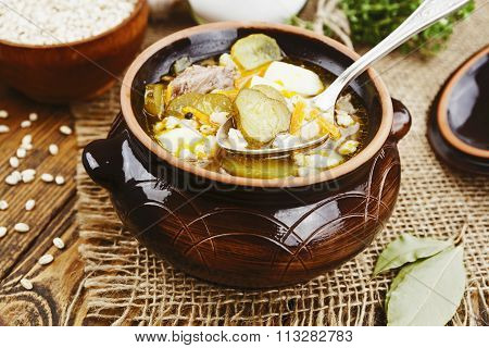 Soup With Pickles And Barley