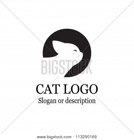 Cat Logo Black Circle - Isolated Vector Illustration