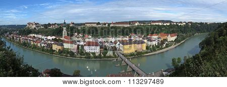 View to Burghausen and Salzach river in Bavaria, Germany