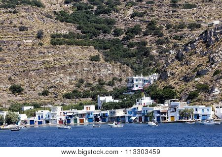 Colorful Houses In The Village Of Klima. Milos Island, Greece.