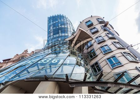 PRAGUE, CZECHIA - SEPTEMBER 03: Dancing House on September 03, 2014 in Prague. The Dancing House also called Fred and Ginger was designed 1992 by Vlado Milunic and Frank Gehry and completed 1996