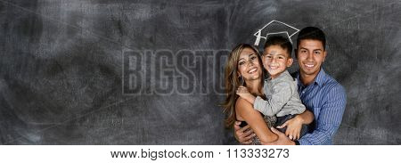Happy young couple who are standing with their son at graduation