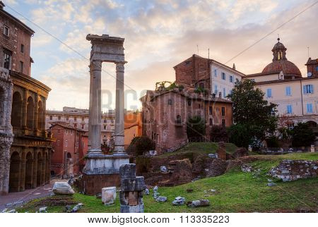 at the ancient Marcellus Theater in Rome, Italy, at sunset