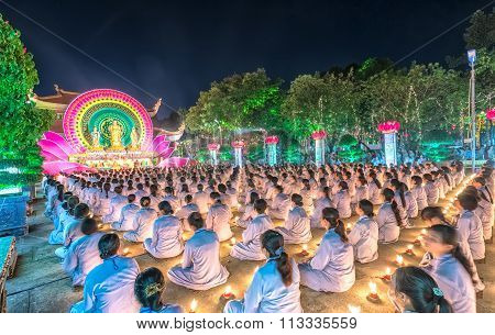 Buddhists female oriented festival stage chickened Buddha Amitabha